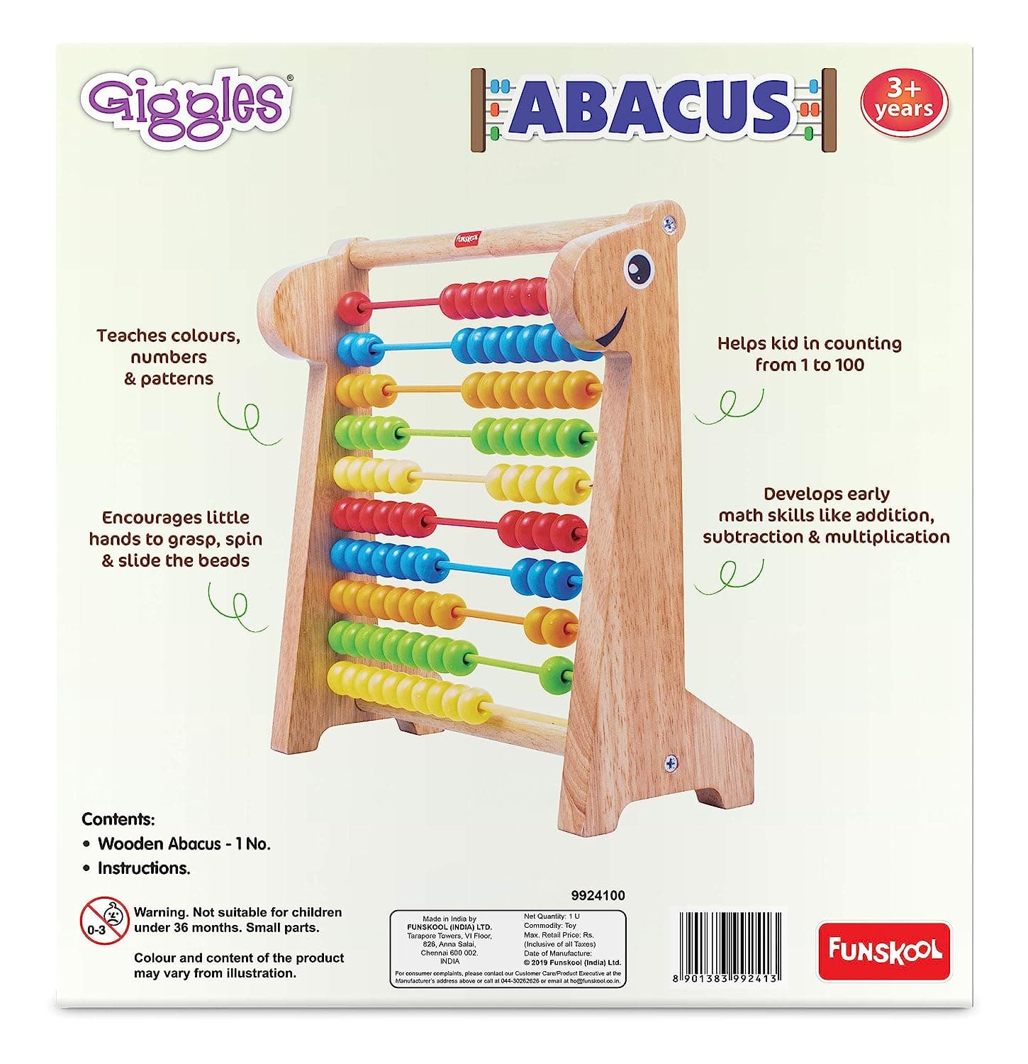 Giggles Funskool  Abacus Abacus for kids 3 years olds, Wooden Educational Toy,Toys for kids, Early Math Skills, 3 Years & Above, Preschool Toys