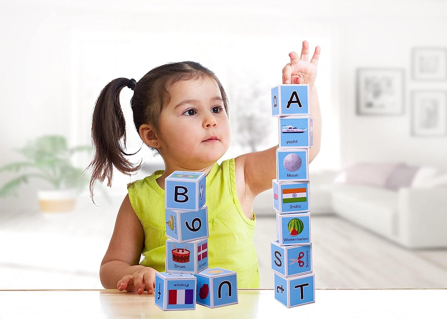 Funskool Giggles - My First Block,Learning Acitvity,Motor Skills, Learn Letters and Numbers, Fruits & Vegetables, Country Flags, Mutlicolor,for 3 Years and Above. view 4