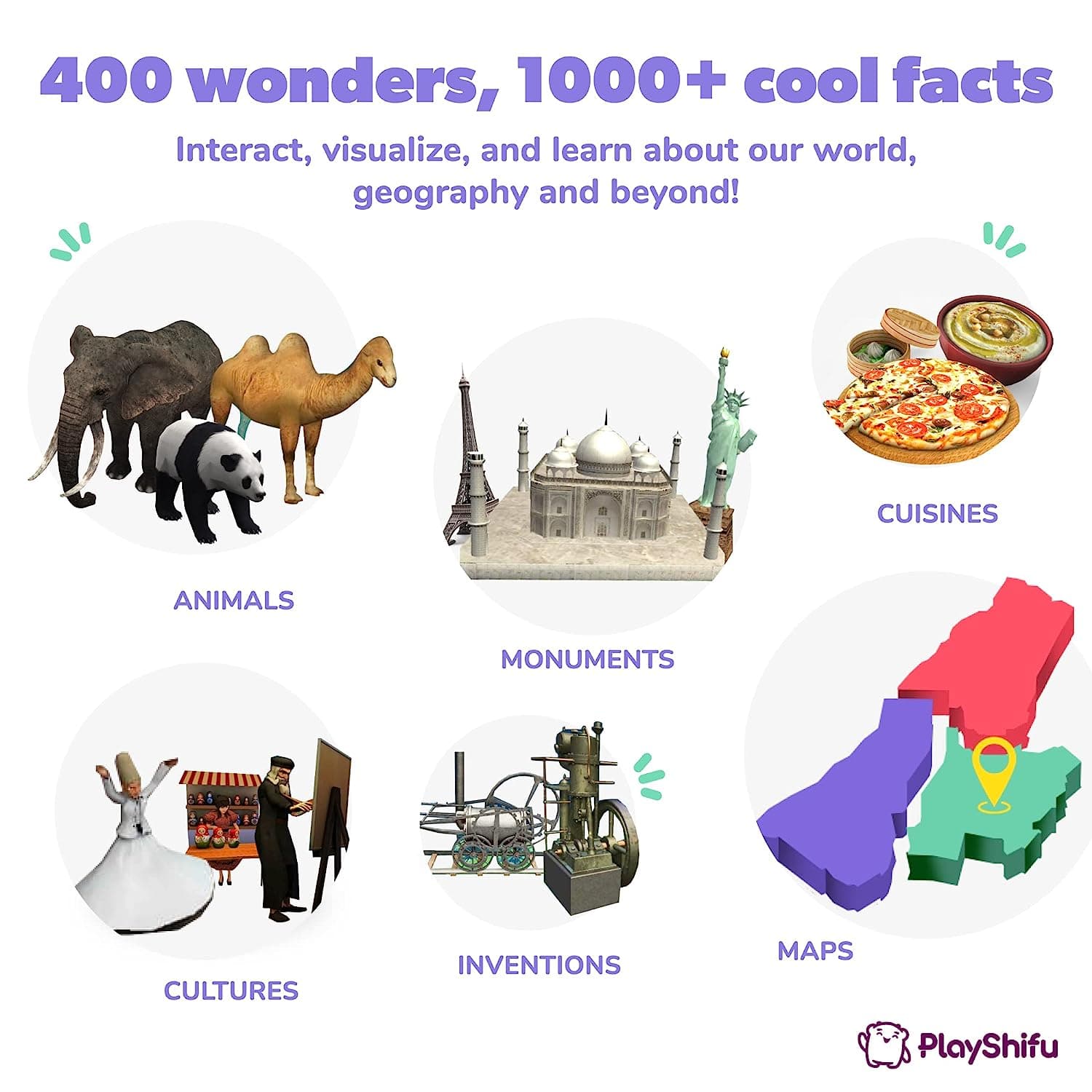 Shifu Educational Globe for Kids with 1000+ Facts on Animals, Places, Monuments and More - Orboot Earth Augmented Reality Based Fun Learning, Interactive Game ( 4-10 Years) view 4