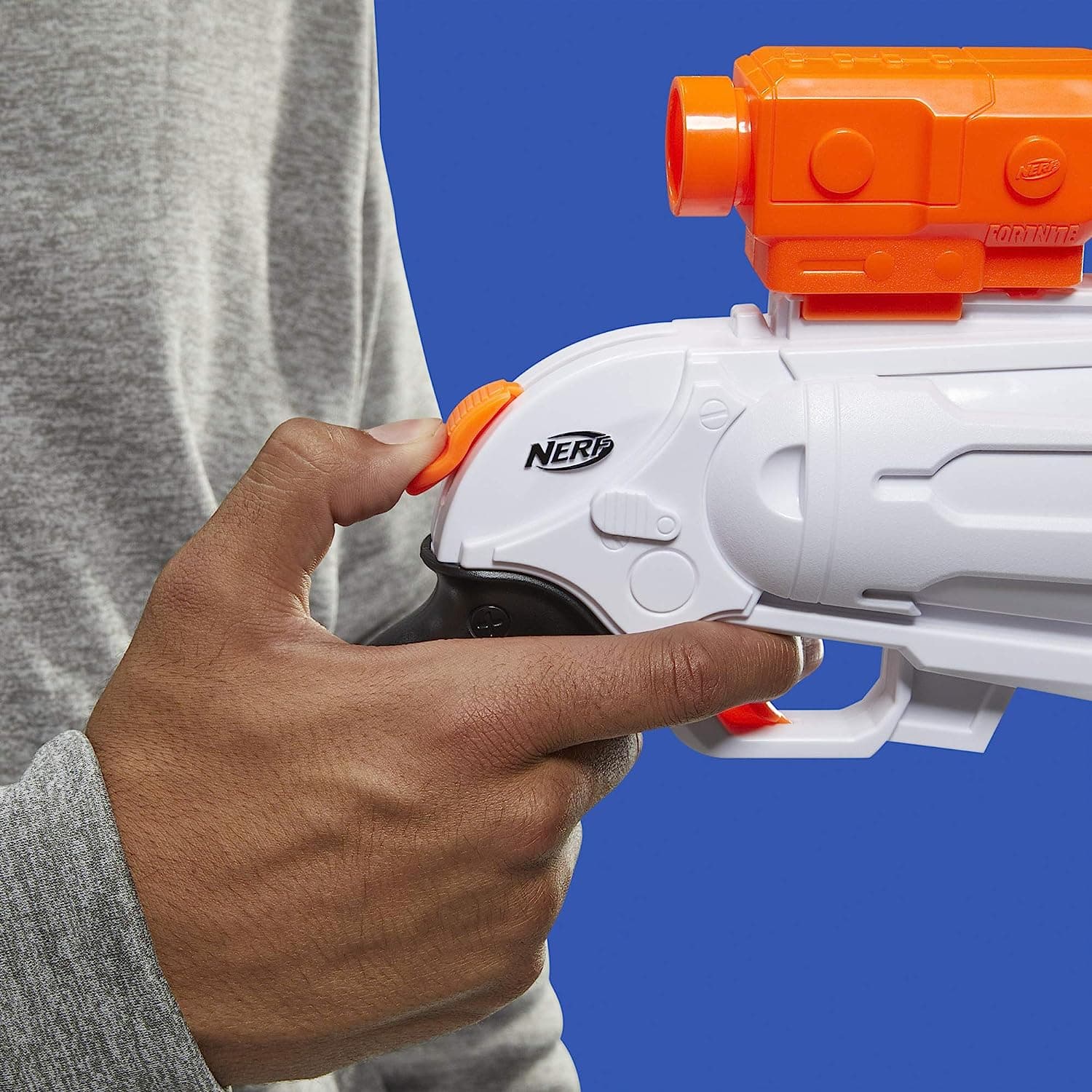 NERF Fortnite Sr Blaster, 4-Dart Hammer Action, Includes Removable Scope and 8 Elite Darts, for Youth, Teens, Adults, Multicolor view 5