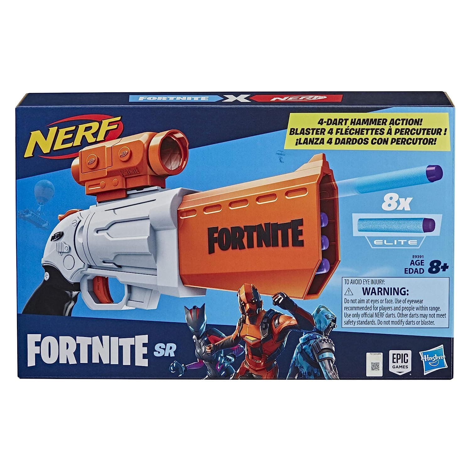 NERF Fortnite Sr Blaster, 4-Dart Hammer Action, Includes Removable Scope and 8 Elite Darts, for Youth, Teens, Adults, Multicolor view 2