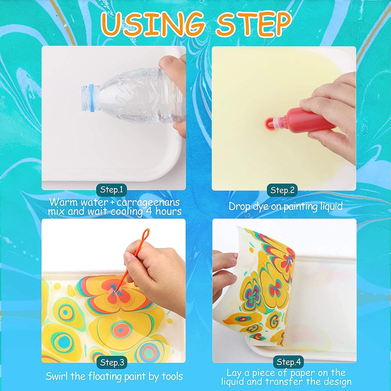 JARMELO Non-Toxic Creative Marbling Art Painting on Water Kit