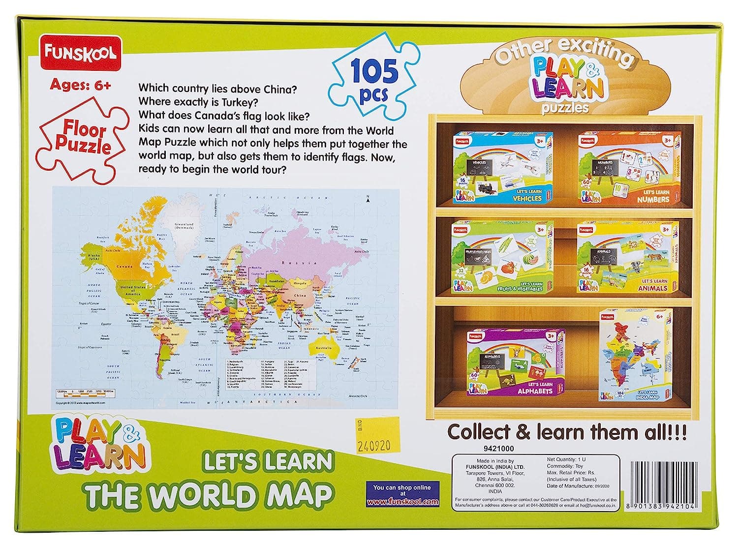 Funskool Play & Learn-World Map, Educational, 105 Pieces, Puzzle