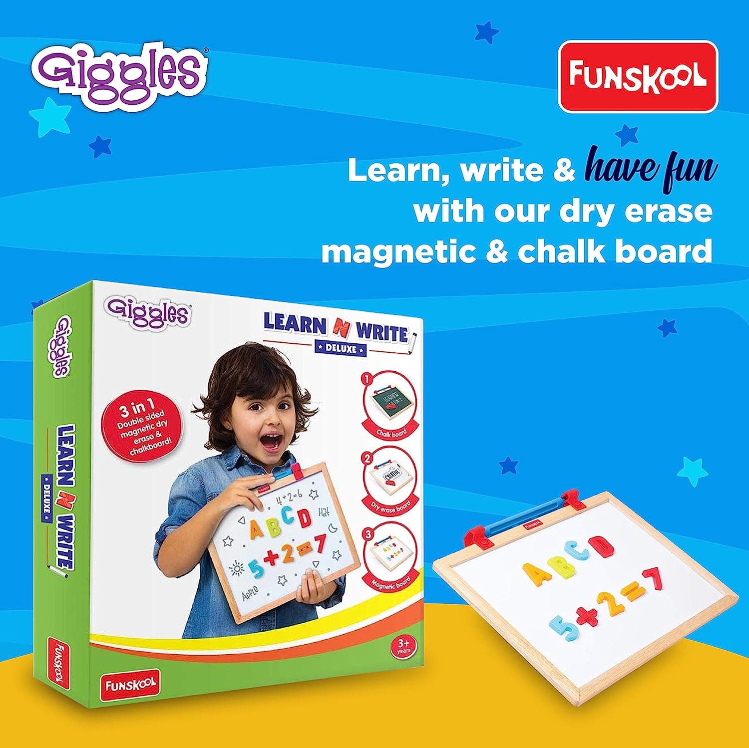 Funskool Giggles Learn N Write Deluxe, Slate for Kids, Magnetic Slate, Chalkboard, Magnetic Letters and Numbers, Preschool Toys, 3 Years & Above view 5