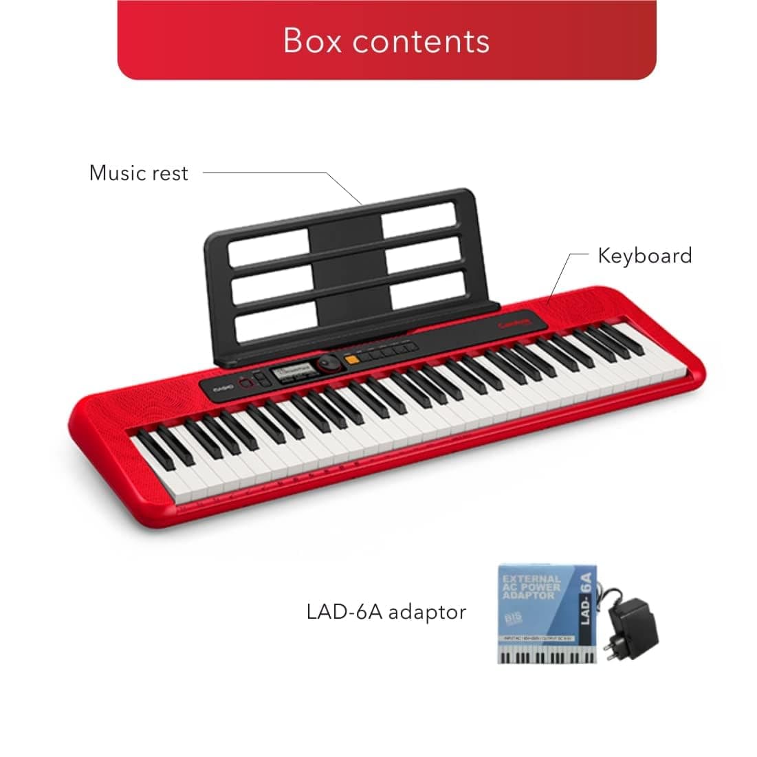 Casio CT-S200 Casiotone 61-Key Portable Keyboard with Piano tones, Red view 3
