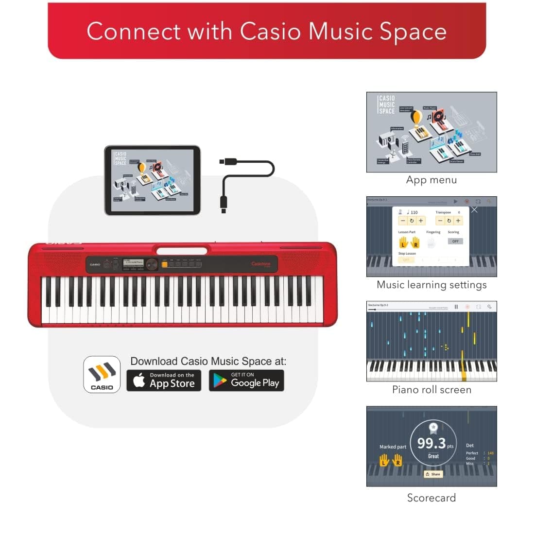 Casio CT-S200 Casiotone 61-Key Portable Keyboard with Piano tones, Red view 4
