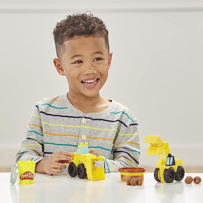 Play-Doh Kid Wheels Excavator And Loader Toy Construction Trucks, Non-Toxic Sand Buildin' Compound Plus 2 Colors Multicolor