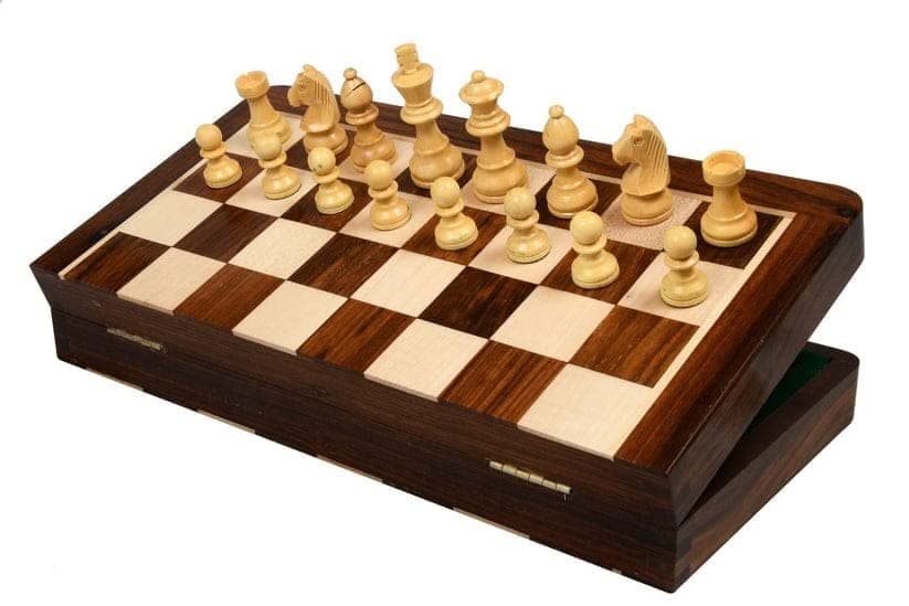 Chess Bazar Travel Series Folding Magnetic Lacquer Chess Set in Sheesham and Maple (12 inch)