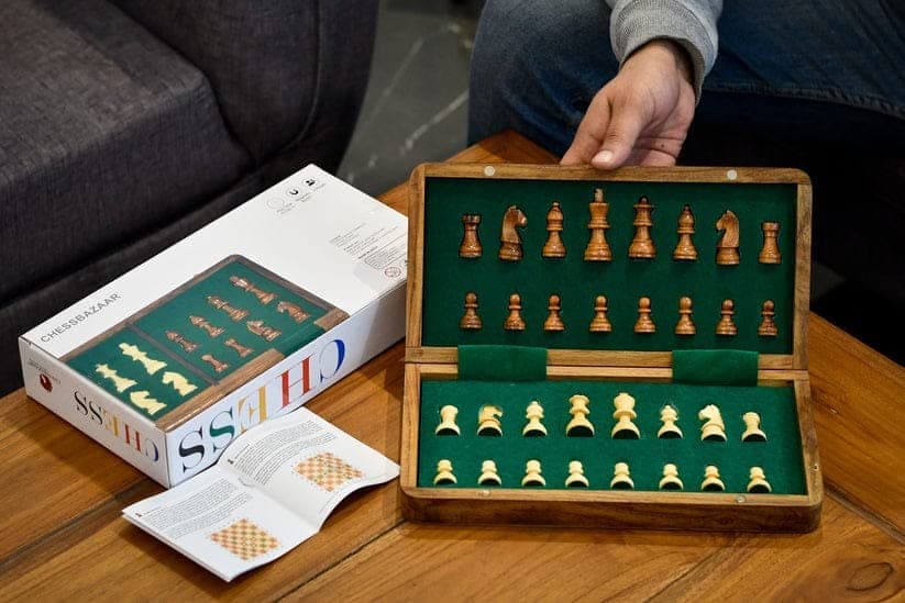 Chess Bazar Travel Series Folding Magnetic Lacquer Chess Set in Sheesham and Maple (12 inch) view 3