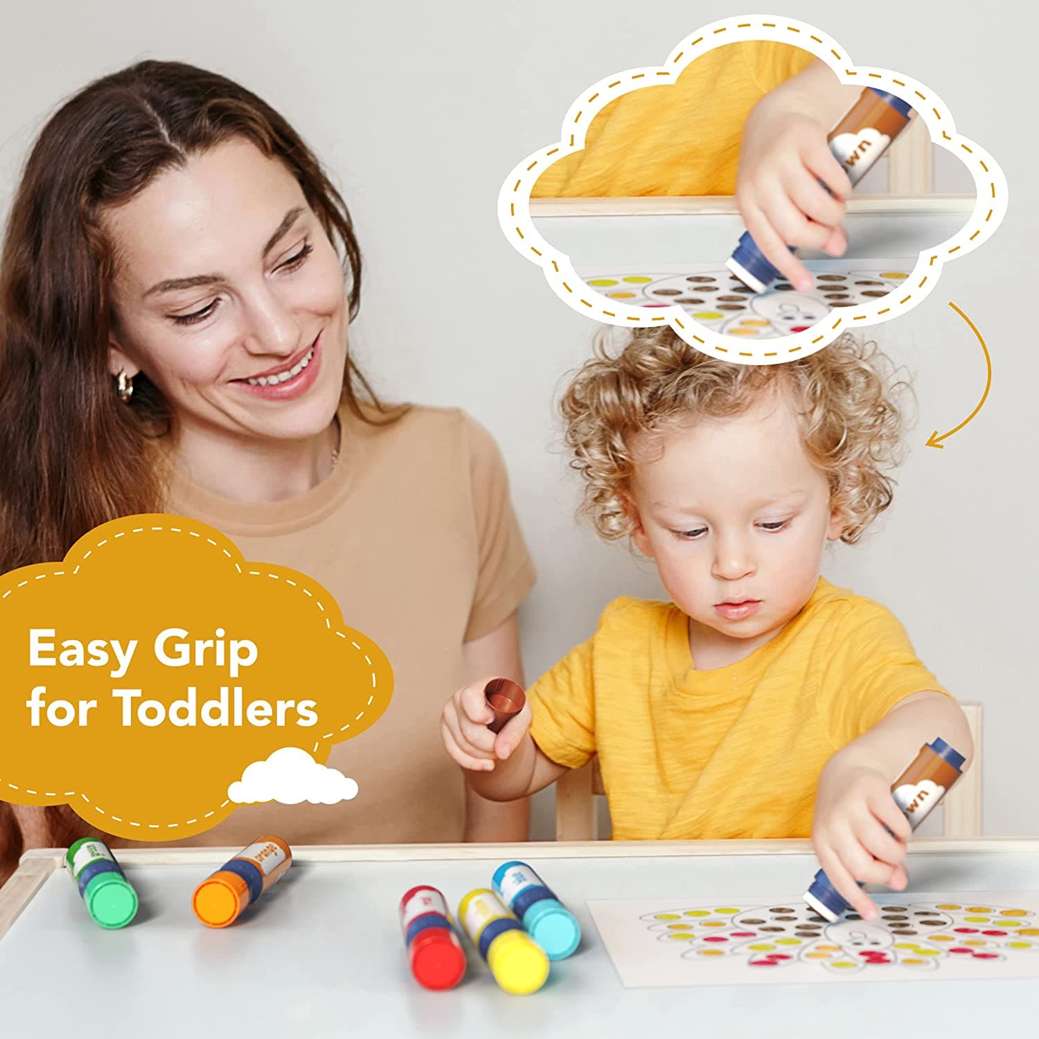 Washable 8 Colors Dab and Dot Markers Pack Set. Fun Art Supplies for Kids, Toddlers and Preschoolers. Non Toxic Arts and Crafts Supplies. Includes 200 Plus Fun Downloadable Coloring Sheets (8 Pack) view 2