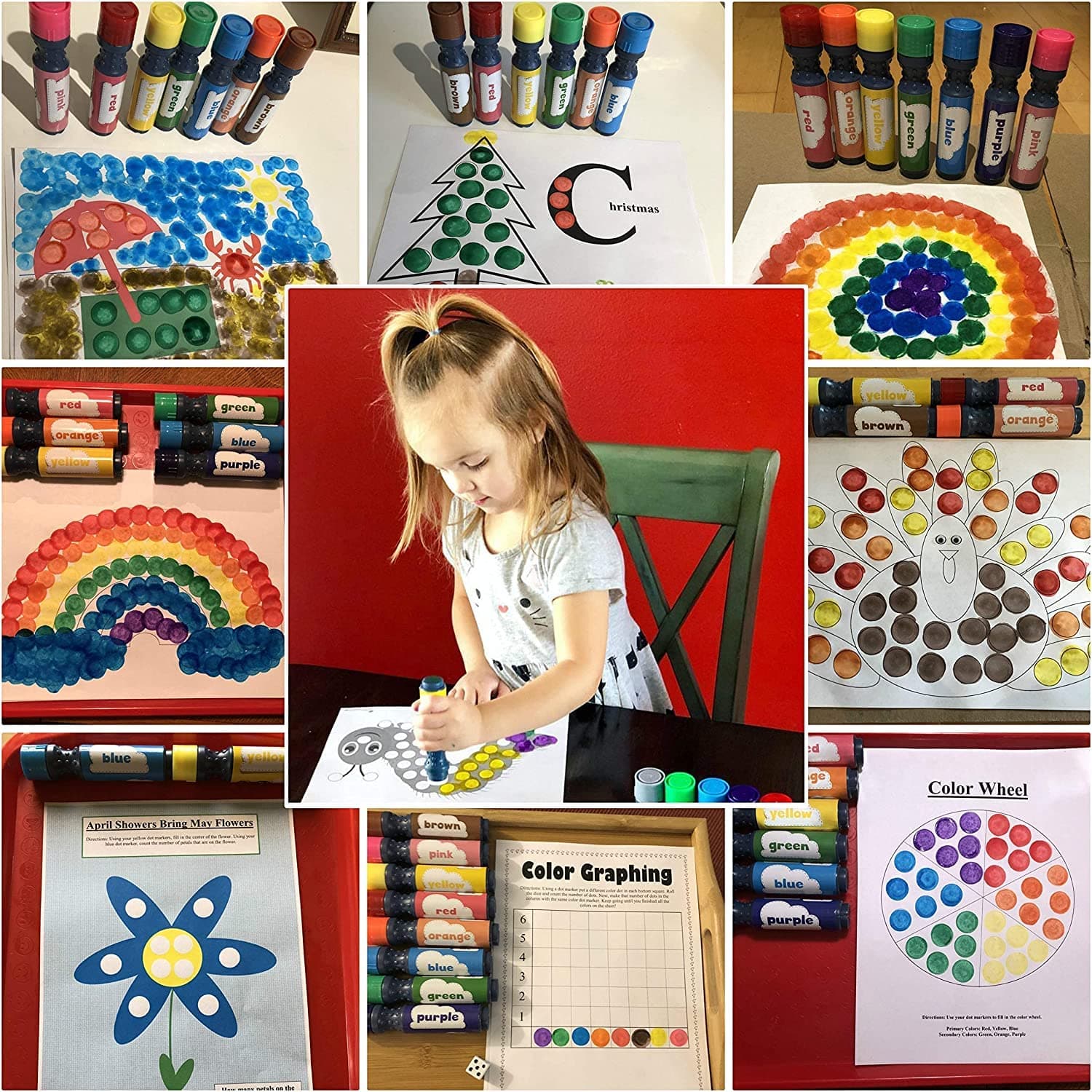 Washable 8 Colors Dab and Dot Markers Pack Set. Fun Art Supplies for Kids, Toddlers and Preschoolers. Non Toxic Arts and Crafts Supplies. Includes 200 Plus Fun Downloadable Coloring Sheets (8 Pack) view 3
