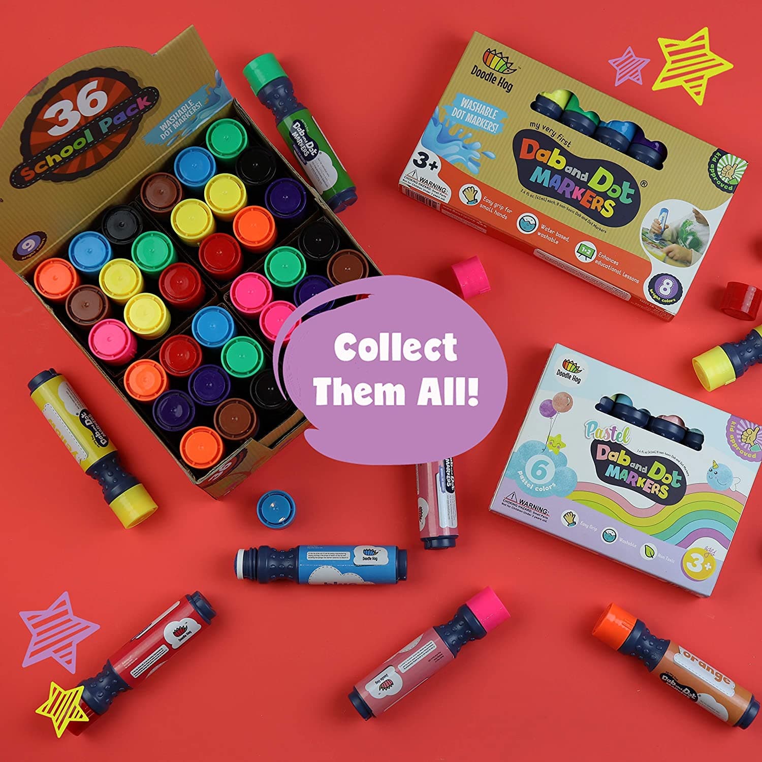 Washable 8 Colors Dab and Dot Markers Pack Set. Fun Art Supplies for Kids, Toddlers and Preschoolers. Non Toxic Arts and Crafts Supplies. Includes 200 Plus Fun Downloadable Coloring Sheets (8 Pack) view 7