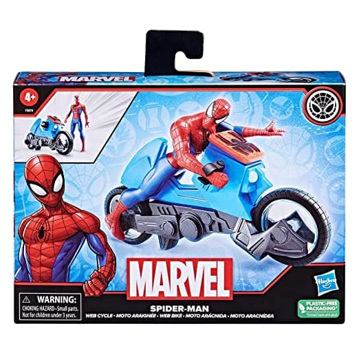 Marvel Spider-Man Web Cycle Toy 6-Inch-Scale Collectible Spider-Man Action Figure&Vehicle Set, Toys for Kids Ages 4&Up, Multi Color