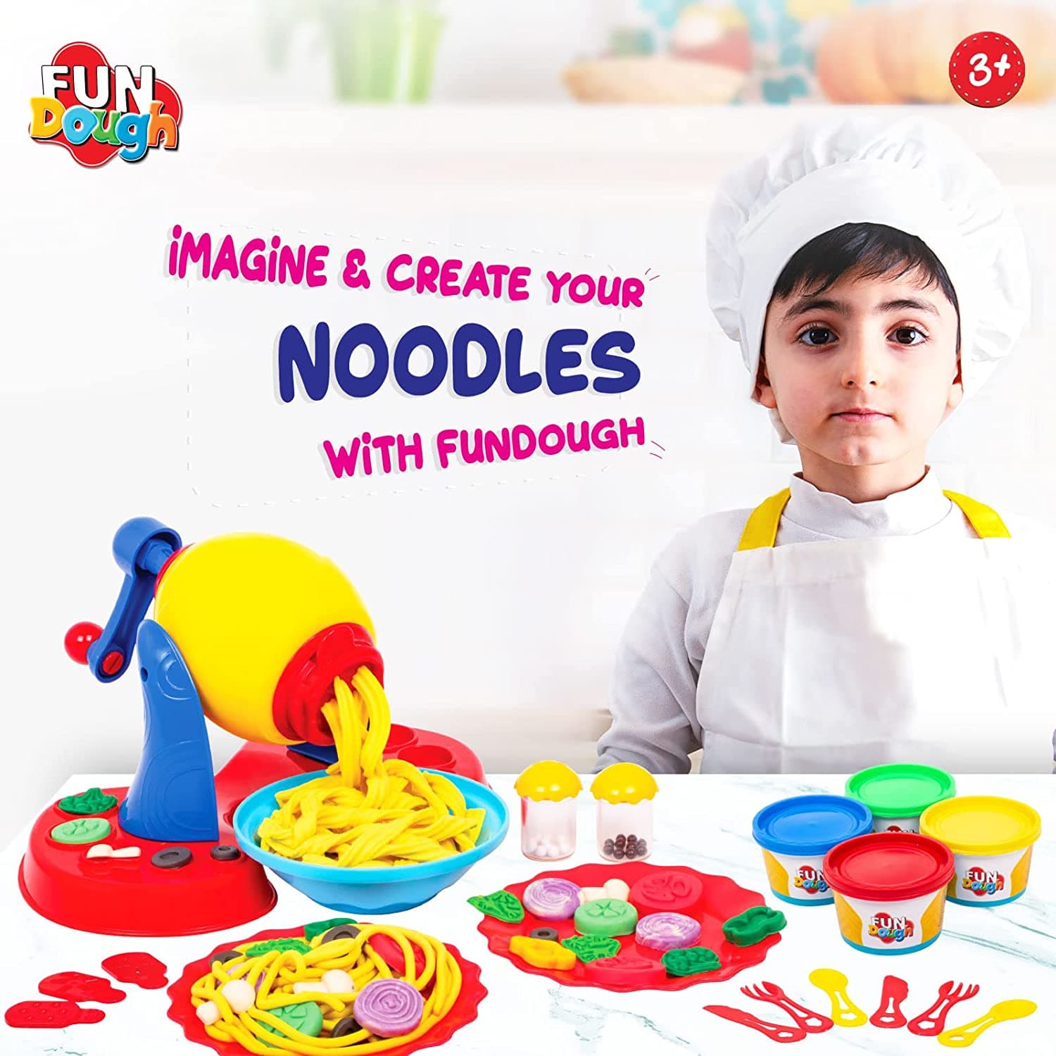 Funskool Fundough Playset Noodle Party, extrude to Make Noodles from Fundough, Multicolour