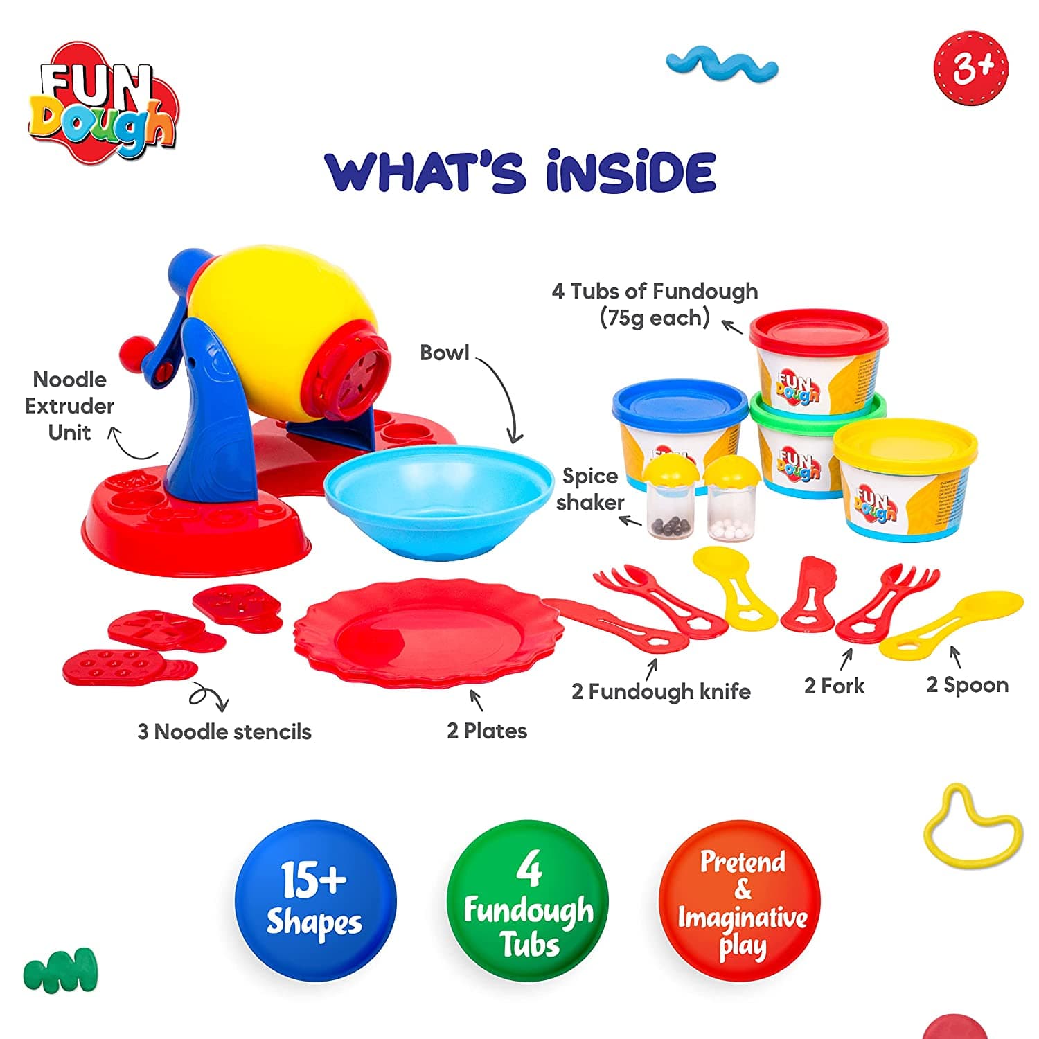 Funskool Fundough Playset Noodle Party, extrude to Make Noodles from Fundough, Multicolour view 3