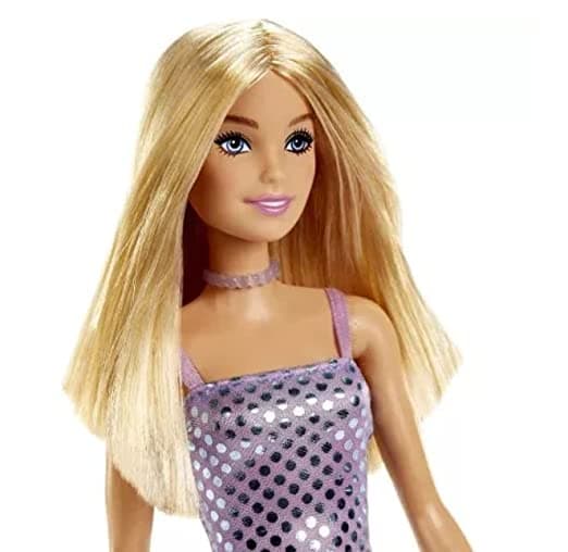 Barbie Doll, Kids Toys, Blonde Hair, Lavender Metallic Mini Dress, Trendy Clothes and Accessories view 2