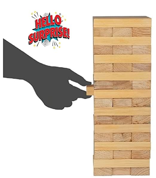 Stack'em Up Giant Tumble Tower Game  54 Big Wooden Blocks  Stacks Up to 4 Feet  Fun for All Ages  Indoor & Outdoor Game