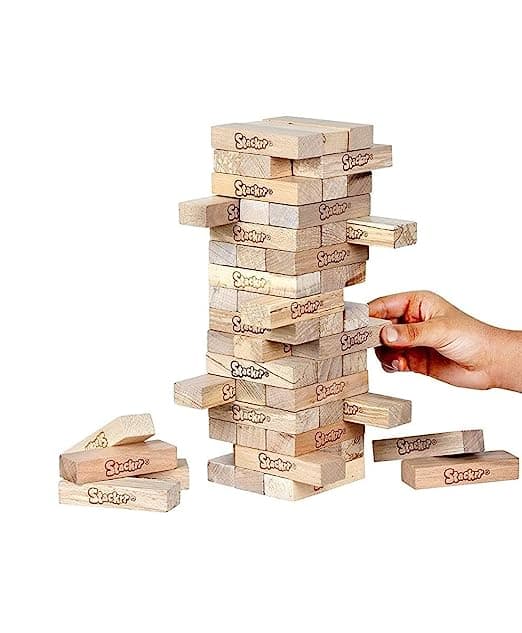 SKOODLE Stackrr Classic Stacking Tumbling Tower Game  54 Precision Wooden Blocks of Premium Beachwood  For Adults & Kids  1 or More Players