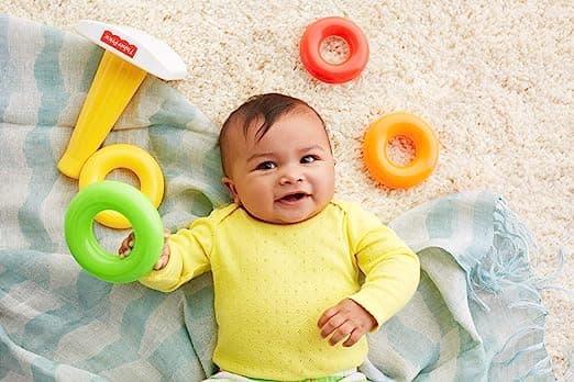 Fisher-Price Plastic Original Rock-a-Stack - Classic stacking toy with 5 colorful rings to grasp view 3