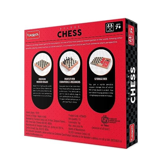 Funskool Games - Deluxe Chess, War & Strategy Game, Wooden Board with Storage Box, view 2
