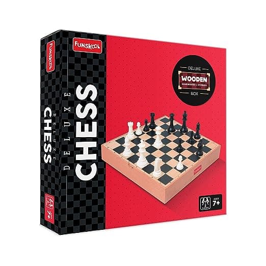 Funskool Games - Deluxe Chess, War & Strategy Game, Wooden Board with Storage Box,