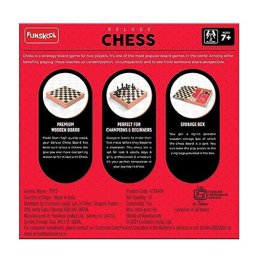 Funskool Games - Deluxe Chess, War & Strategy Game, Wooden Board with Storage Box, view 4
