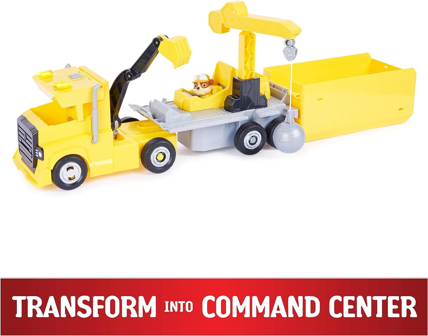 Paw Patrol Rubble Big Rig Vehicle with Collectible Action Figure|Playsets with Crane & Lights Sound Effects|Transformable Truck|Learning Education Activity Set