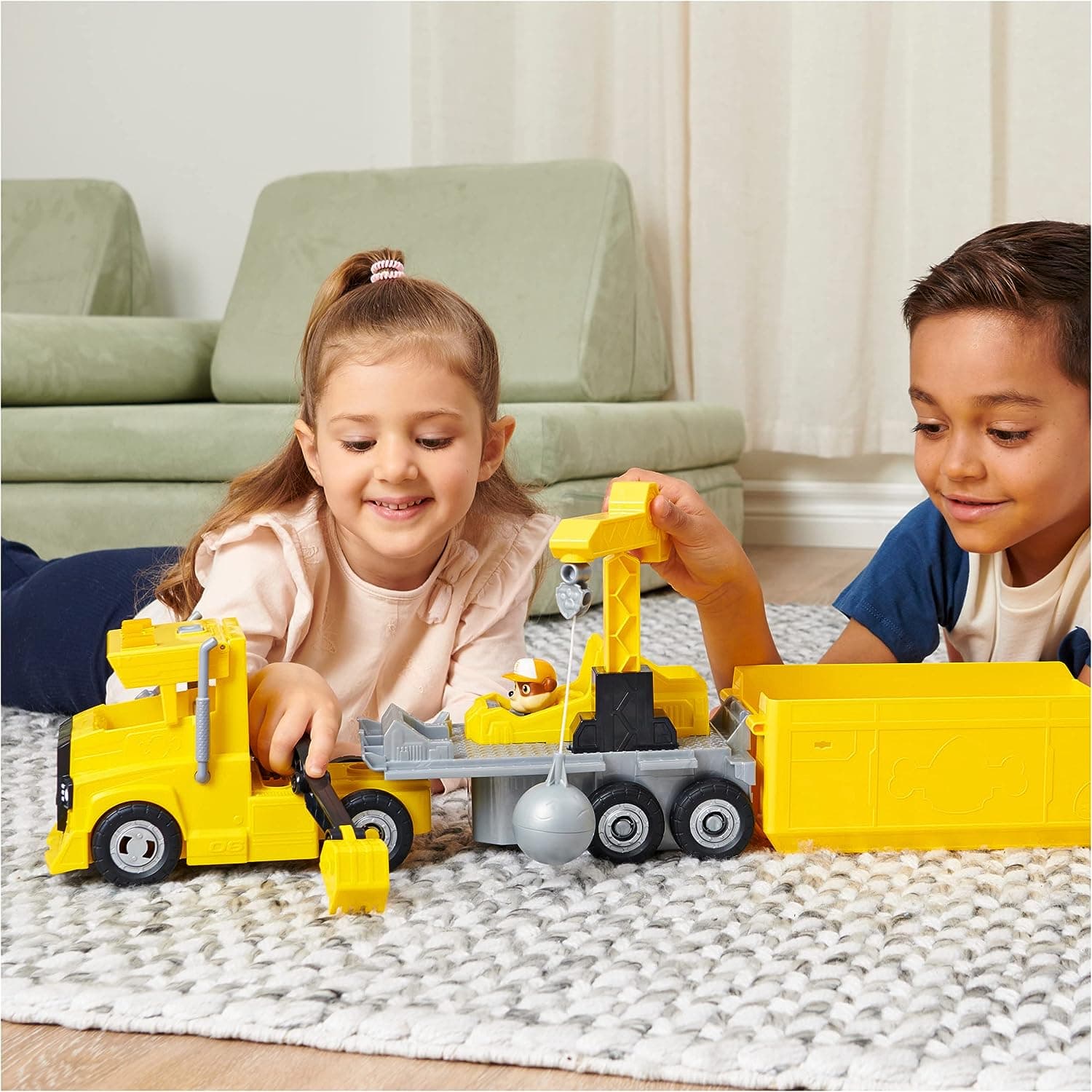 Paw Patrol Rubble Big Rig Vehicle with Collectible Action Figure|Playsets with Crane & Lights Sound Effects|Transformable Truck|Learning Education Activity Set view 5