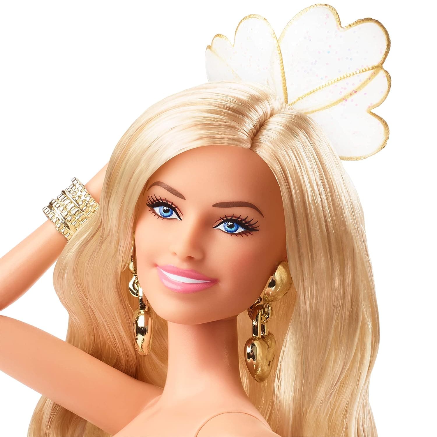 Barbie The Movie Doll, Margot Robbie as, Collectible Doll Wearing Gold Disco Jumpsuit with Glossy Curls and Golden Heels view 8