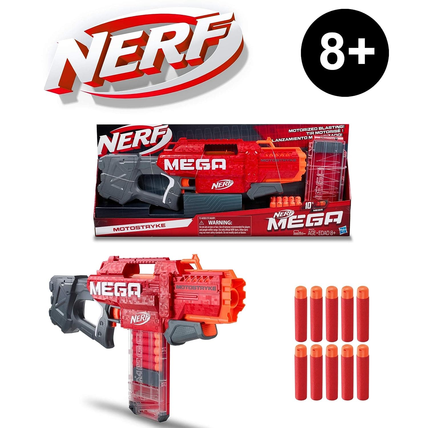 Nerf Mega Motostryke Motorized 10-Dart Blaster, Includes 10 Official Nerf Darts & 10-Dart Clip, For Kids and Adults, Outdoor Toys view 2