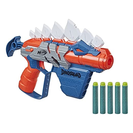 Nerf DinoSquad Stegosmash Dart Blaster, 4-Dart Storage, Pull-Back Priming Handle, 5 Official Darts, Dinosaur Design, Toys for Kids, Teens & Adults, Outdoor Toys for Boys and Girls Ages 8+