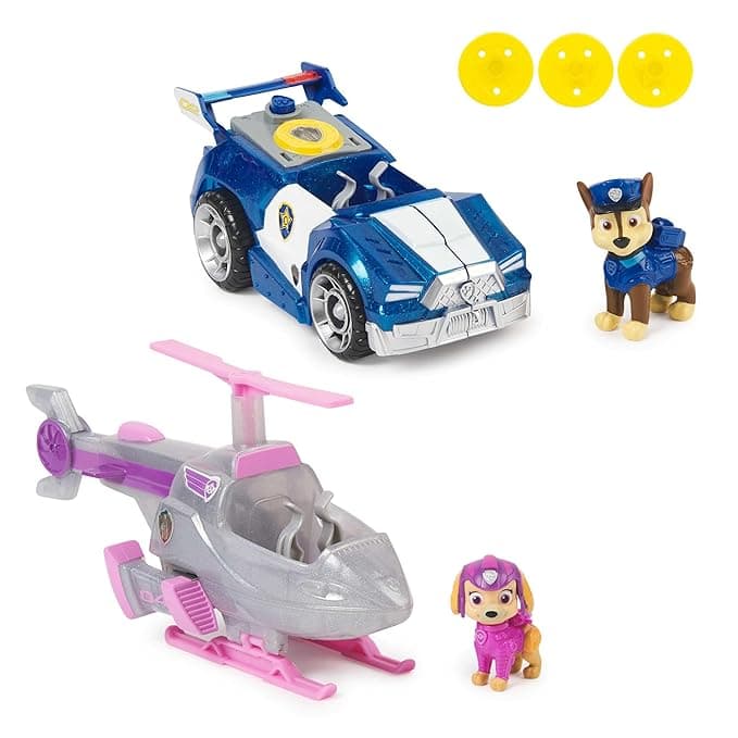 Paw Patrol The Mighty Movie, Chase Car with Skye Airplane Toy with Mighty Pups Action Figure