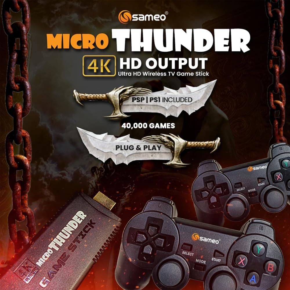 Sameo Micro Thunder HDMI Gaming Console ,Game Stick, Video Game Console Built -in 40000 Games Dual Player Support 4K Ultra HD Wireless TV Game Stick ,Video Game view 3