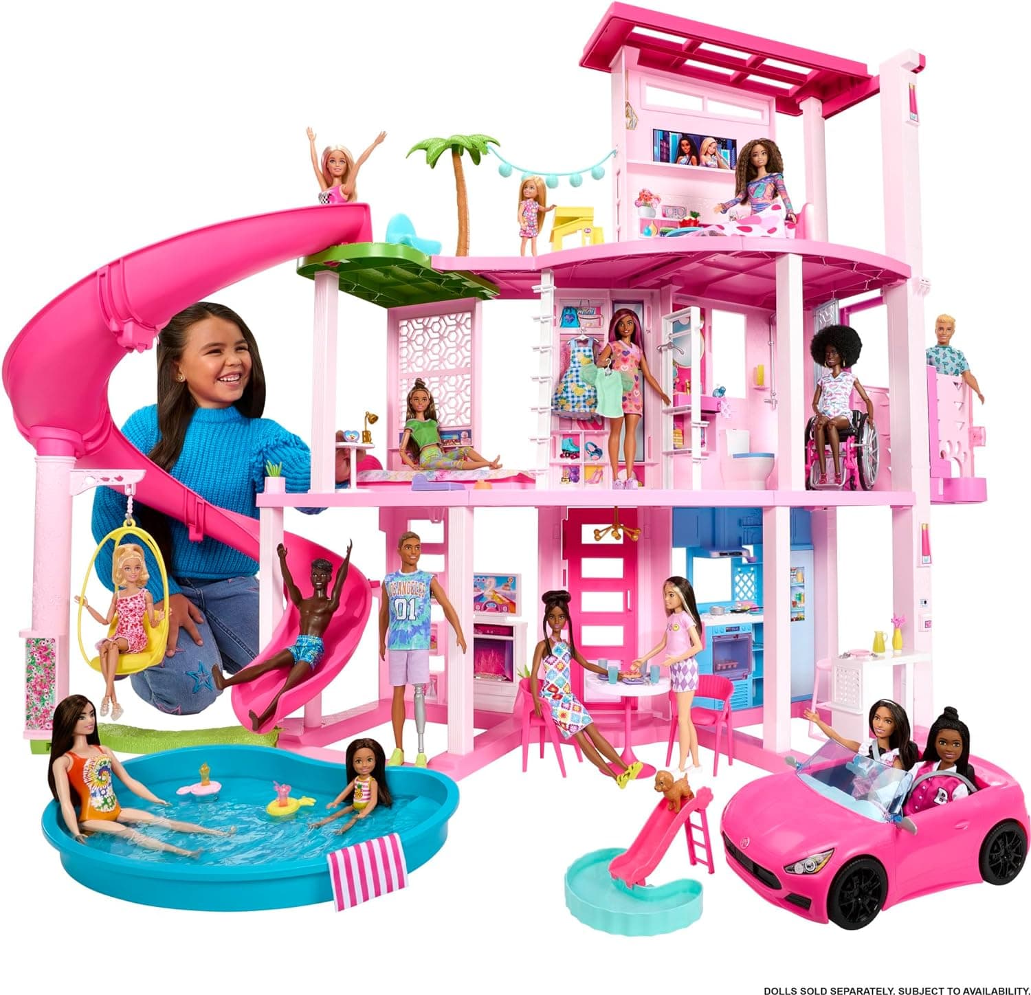 ​Barbie Dreamhouse, Pool Party Doll House with 75+ Pieces and 3-Story Slide, Pet Elevator and Puppy Play Areas​ view 2