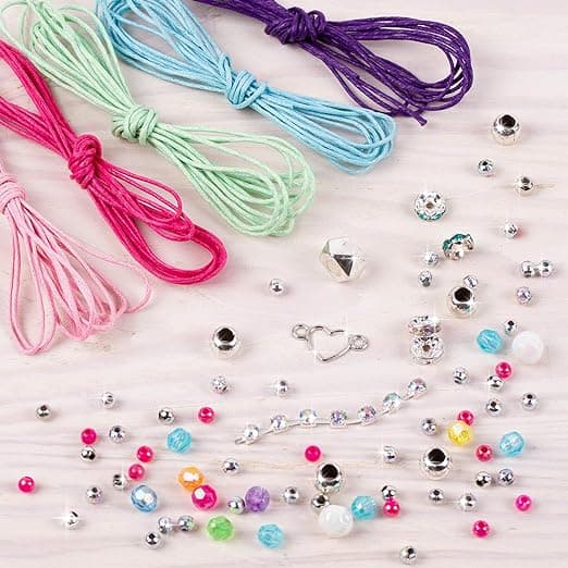 Make It Real Rainbow Bling Bracelets Kit|Create 5 Unique Cord Charm Bracelets|82 Pieces, Includes Play Tray, All-in-One, DIY Bracelet Kit, Tweens & Girls|Arts & Crafts|Kids Ages 8+|Made in India