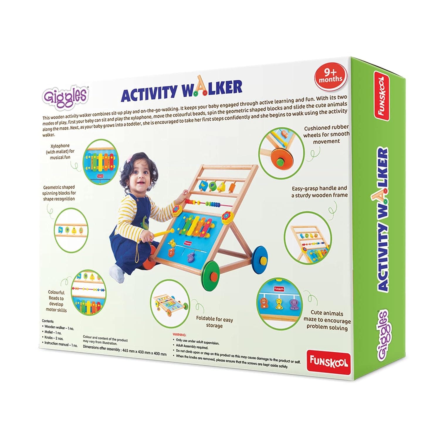 Giggles - Activity Walker, Multicolour Wooden Musical Walker, Develops Motor Skills Using Xylophone, Animal Maze, Counting Beads, Geo Shaped Spinners