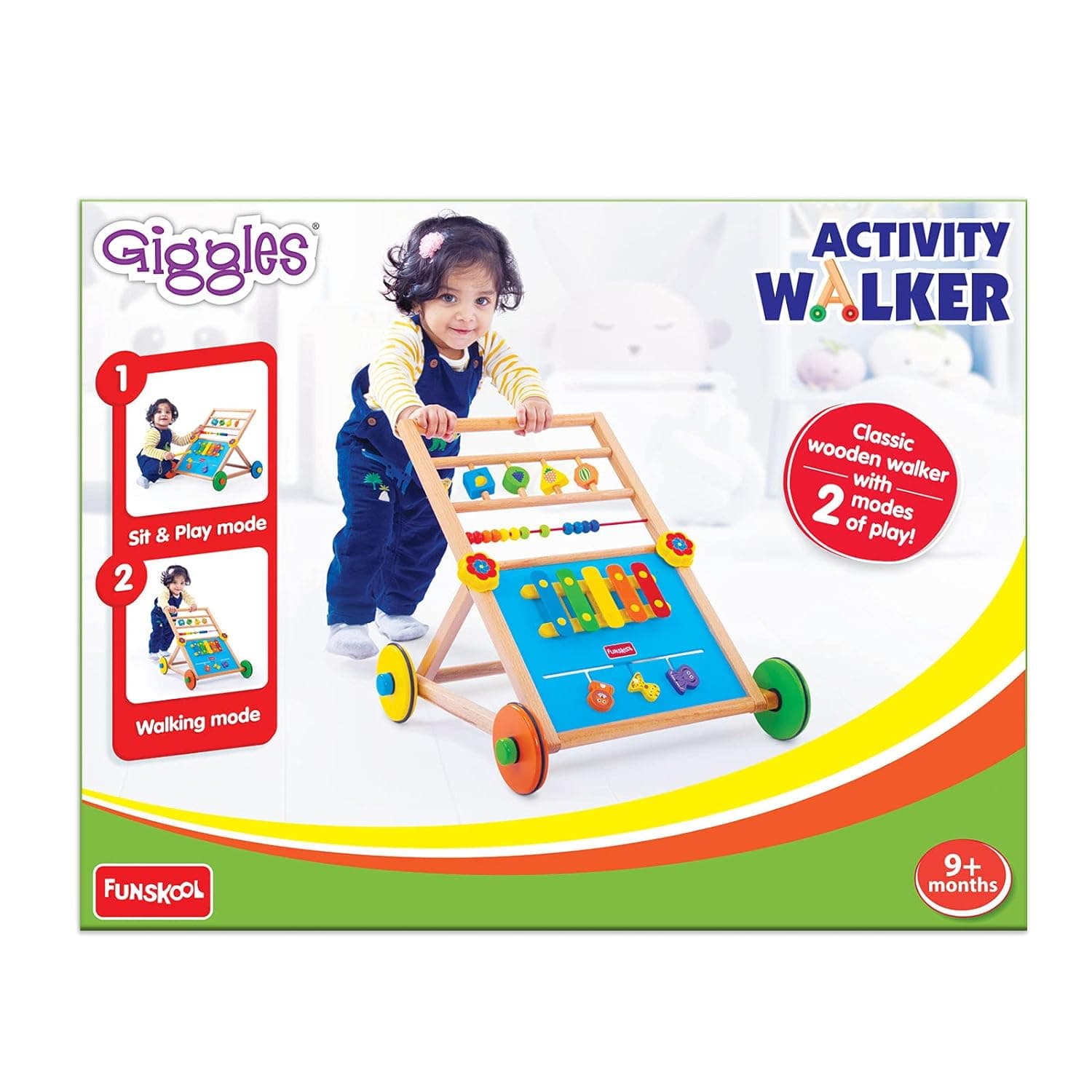 Giggles - Activity Walker, Multicolour Wooden Musical Walker, Develops Motor Skills Using Xylophone, Animal Maze, Counting Beads, Geo Shaped Spinners view 2