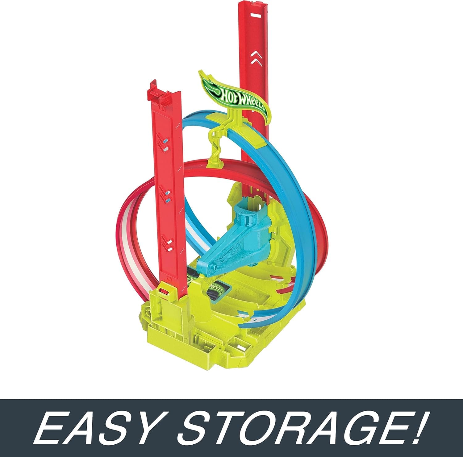 ​Hot Wheels Neon Speeders Track Set Laser Stunt Slamway with 1 Hot Wheels Car Tri-Colored Track Connects to Other Sets Easy Storage view 4