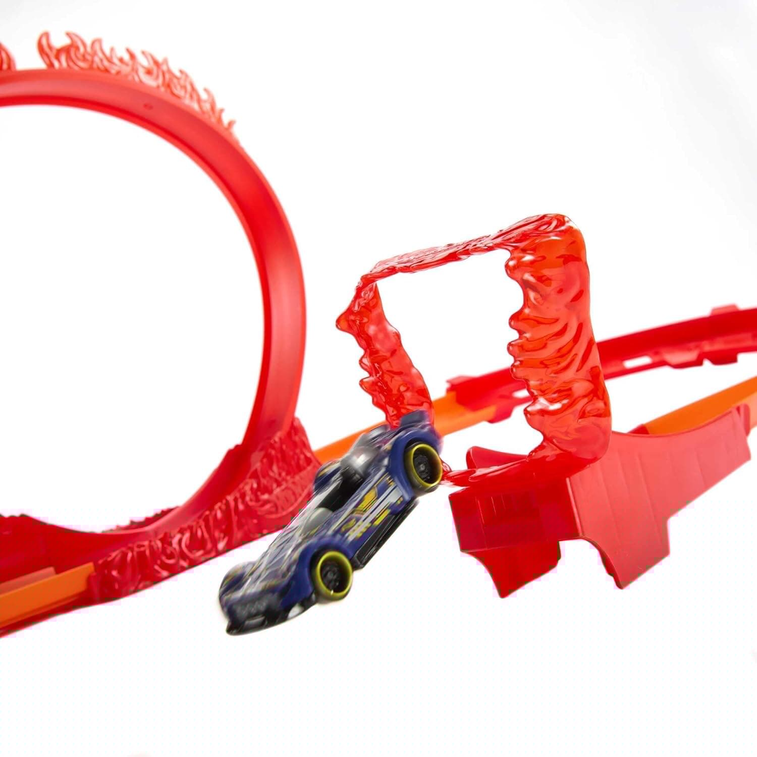 Hot Wheels Track Set And 1 Hot Wheels Car, Fire-themed Track Building Set