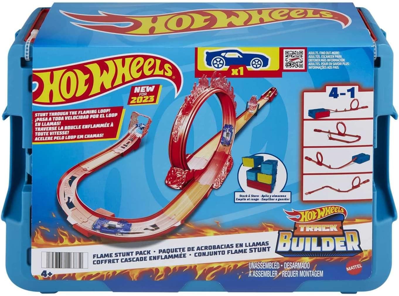 Hot Wheels Track Set And 1 Hot Wheels Car, Fire-themed Track Building Set view 2