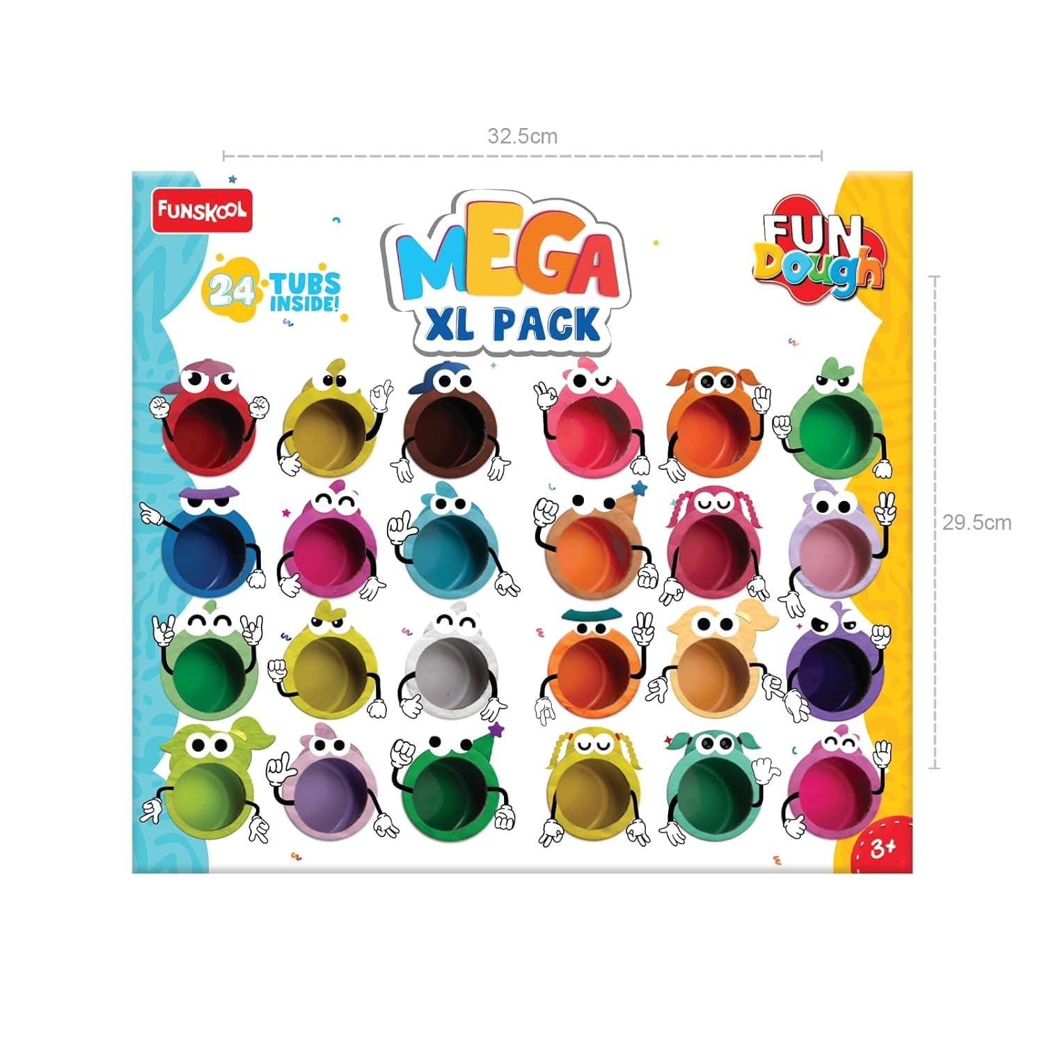 Fundough Funskool Mega XL Pack - 24 tubs of dough, 25gms each, Multicolour, Dough, Toy, Shaping, Sculpting, 3 Years and above