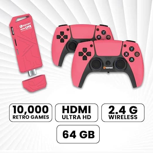 Sameo Micro Lite HDMI Gaming Console ,Game Stick, Video Games, Console Built -in 10000 Retro Games Dual Player- 4K Ultra HD Wireless TV Game Stick,Video Game (Red) view 2