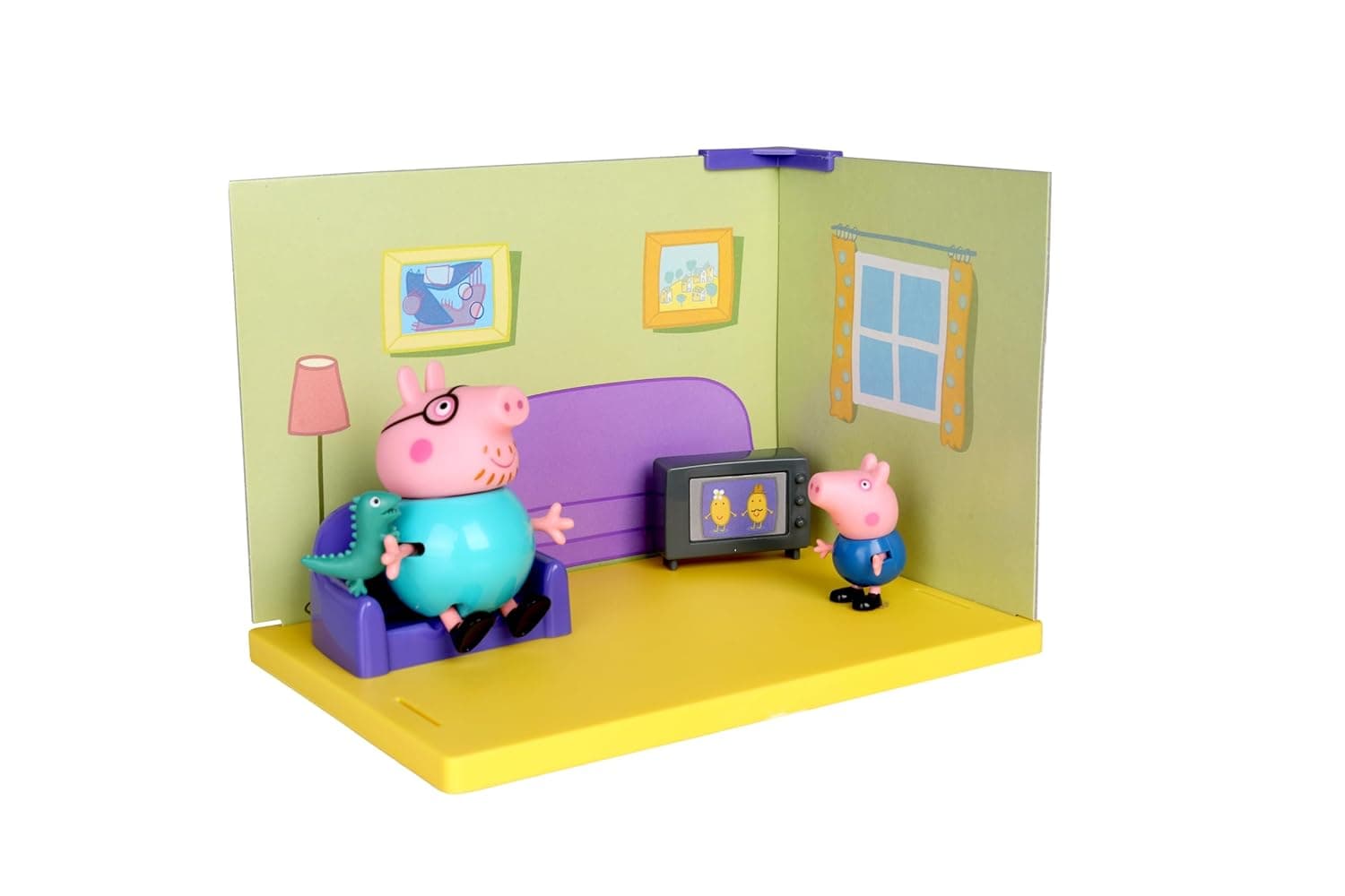 PEPPA PIG Living Room Themed Preschool Toy with Daddy Pig and George, Includes 2 poseable Figures, Peppa's Living Room Accessories and Scene Cards, Toy for Kids Ages 3+