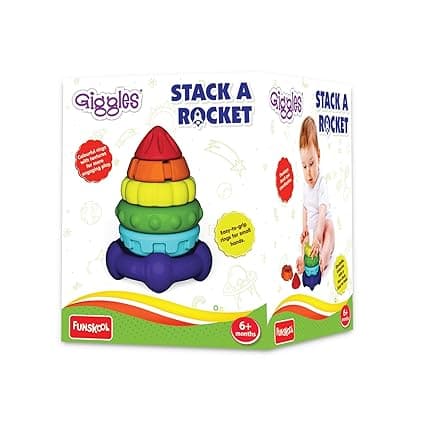 Funskool Giggles Stack a Rocket 6pcs with Textures Multi-Coloured Learning Educational Toy, Toy for Toddlers, 6 Months and Above, Colourful and Creativity, Safe Material, 6 Pieces view 3