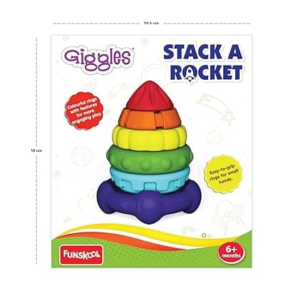 Funskool Giggles Stack a Rocket 6pcs with Textures Multi-Coloured Learning Educational Toy, Toy for Toddlers, 6 Months and Above, Colourful and Creativity, Safe Material, 6 Pieces view 2