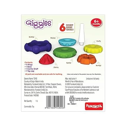 Funskool Giggles Stack a Rocket 6pcs with Textures Multi-Coloured Learning Educational Toy, Toy for Toddlers, 6 Months and Above, Colourful and Creativity, Safe Material, 6 Pieces view 5