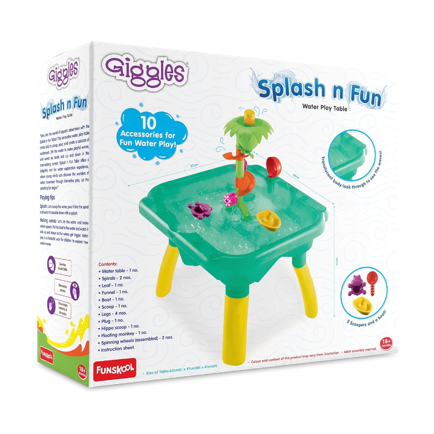 Funskool Kid Giggles Splash N Fun Water Play Table, 10 Accessories for Water Fun Play, Ideal for Pre-Schoolers, Multi-Colour. view 4