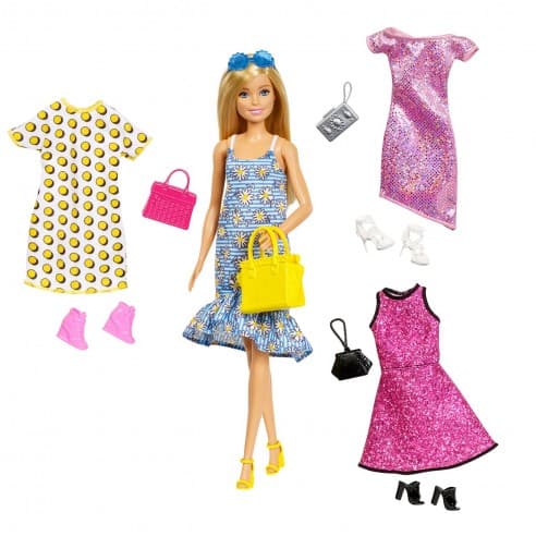 Barbie 11 Accessories Fashionistas Doll Include 4 Complete Fashion Dresses and Other Accessories 3+ Years Age