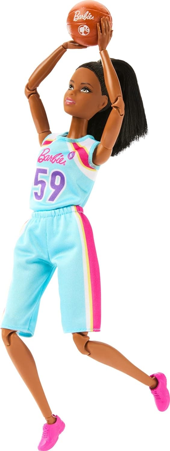 Barbie Made to Move Doll & Accessories, Brunette Basketball Player Wearing Removable Uniform with Ball, 22 Bendable Joints? view 3