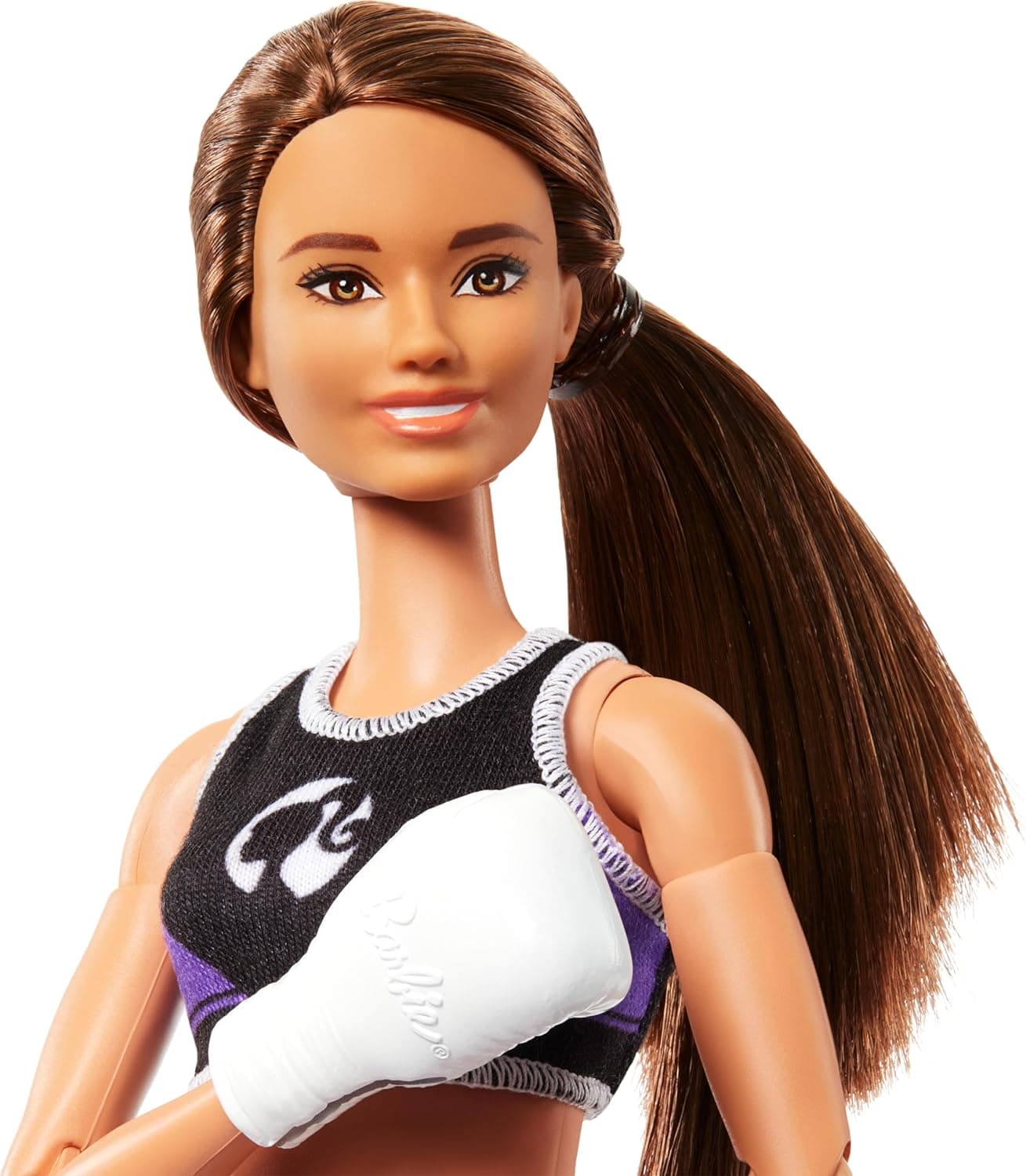 Barbie Made to Move Doll & Accessories, Brunette Boxer Wearing Removable Uniform with Boxing Gloves, 22 Bendable Joints view 2